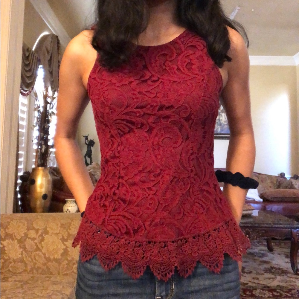 Maroon Patterned Sleeveless Top